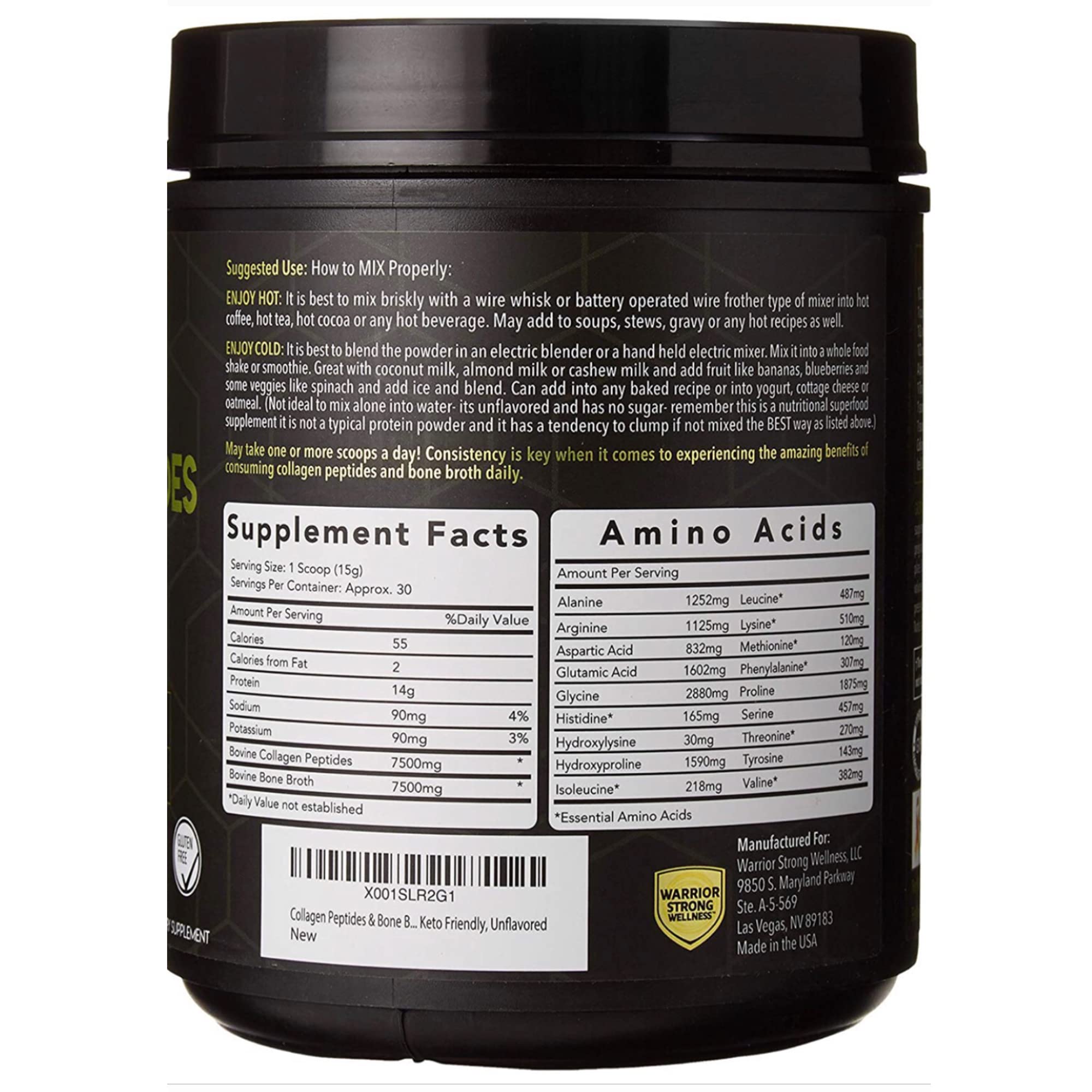 Warrior Strong Wellness textura del polvo fina y fácil disolución instantánea