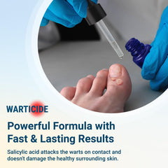 Warticide comparación de tamaño 1 fl oz para visualizar portabilidad y dosis