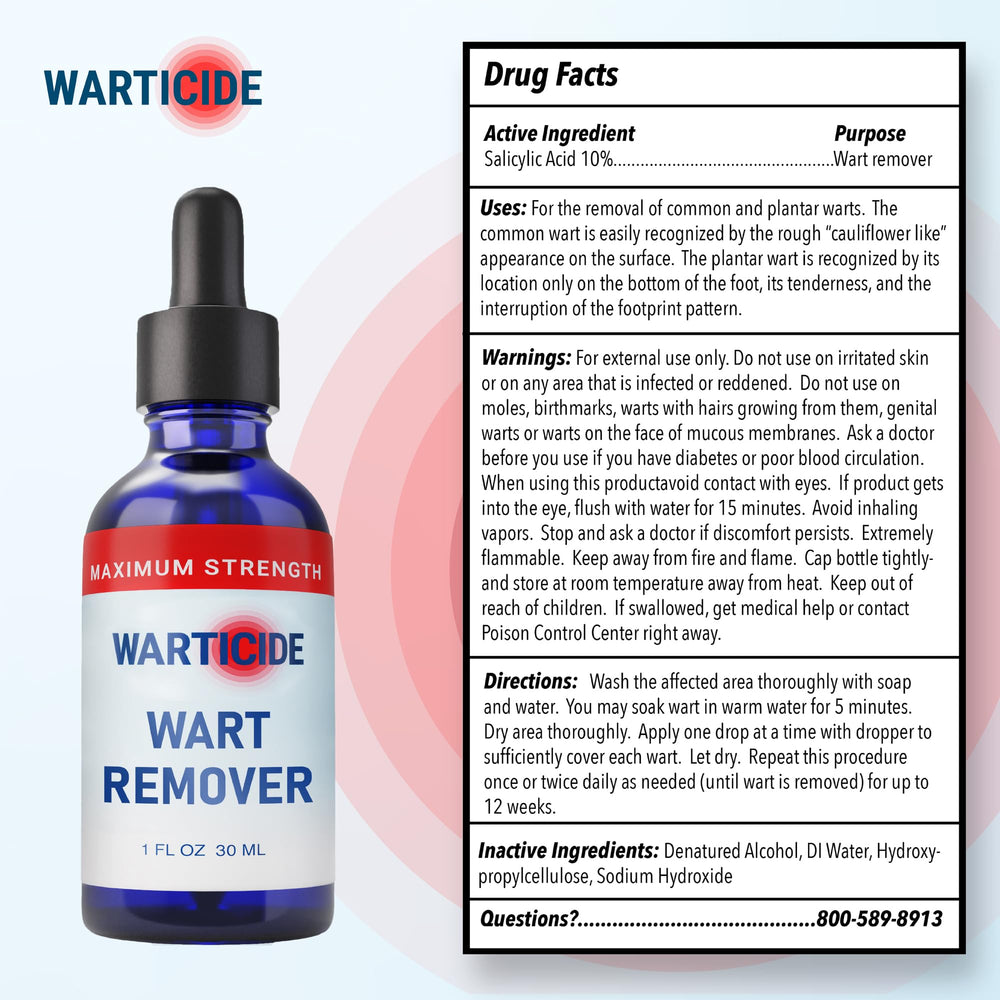 Warticide etiqueta con ingredientes destacando ácido salicílico y aceites naturales