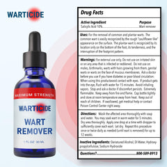 Warticide etiqueta con ingredientes destacando ácido salicílico y aceites naturales