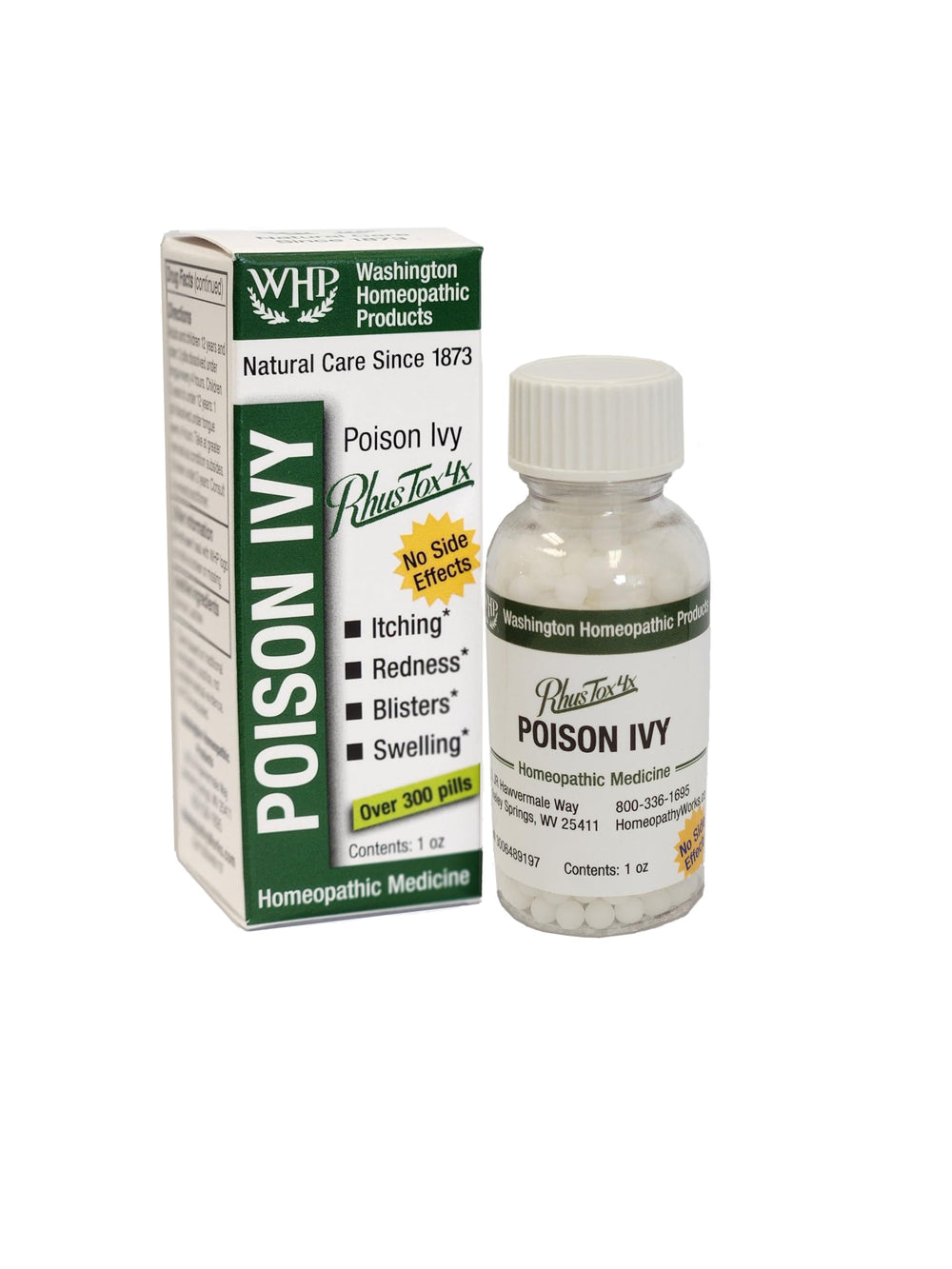 Washington Homeopathic frasco frontal mostrando 300 pastillas y conveniencia