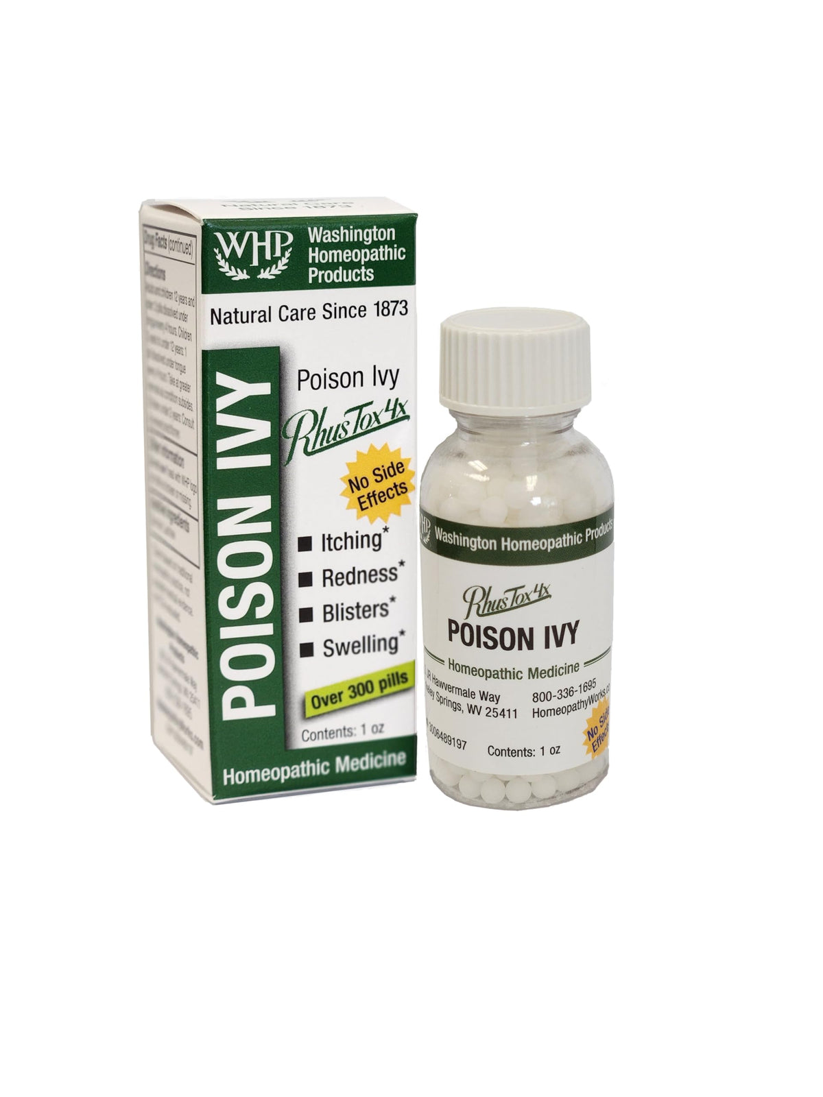 Washington Homeopathic frasco frontal mostrando 300 pastillas y conveniencia