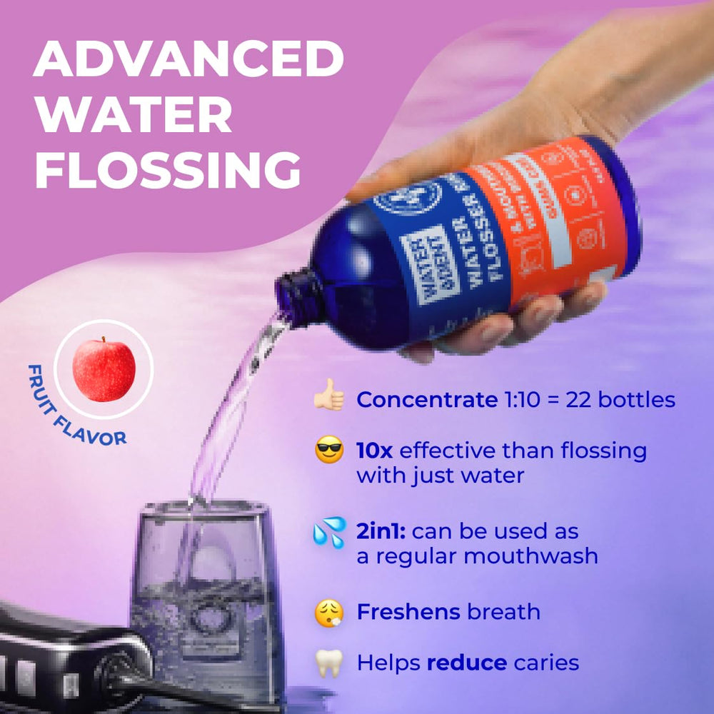 WATER DENT etiqueta con ingredientes clave visible para confianza en la fórmula
