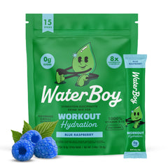 Waterboy empaque frontal mostrando 15 sobres y beneficios claros