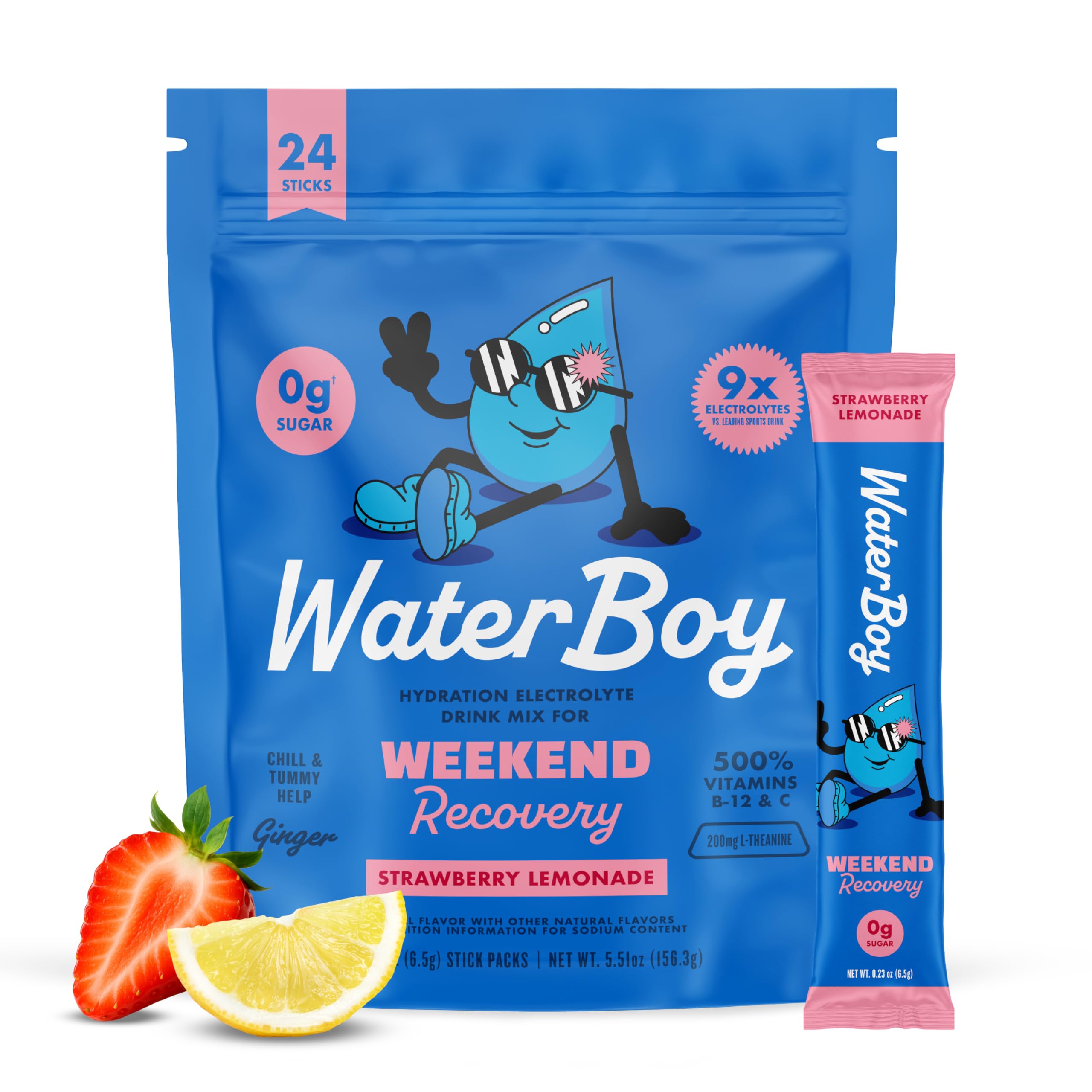 Waterboy empaque frontal fresa-limón mostrando envase y marca, fácil identificación