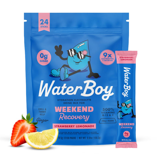 Waterboy empaque frontal fresa-limón mostrando envase y marca, fácil identificación