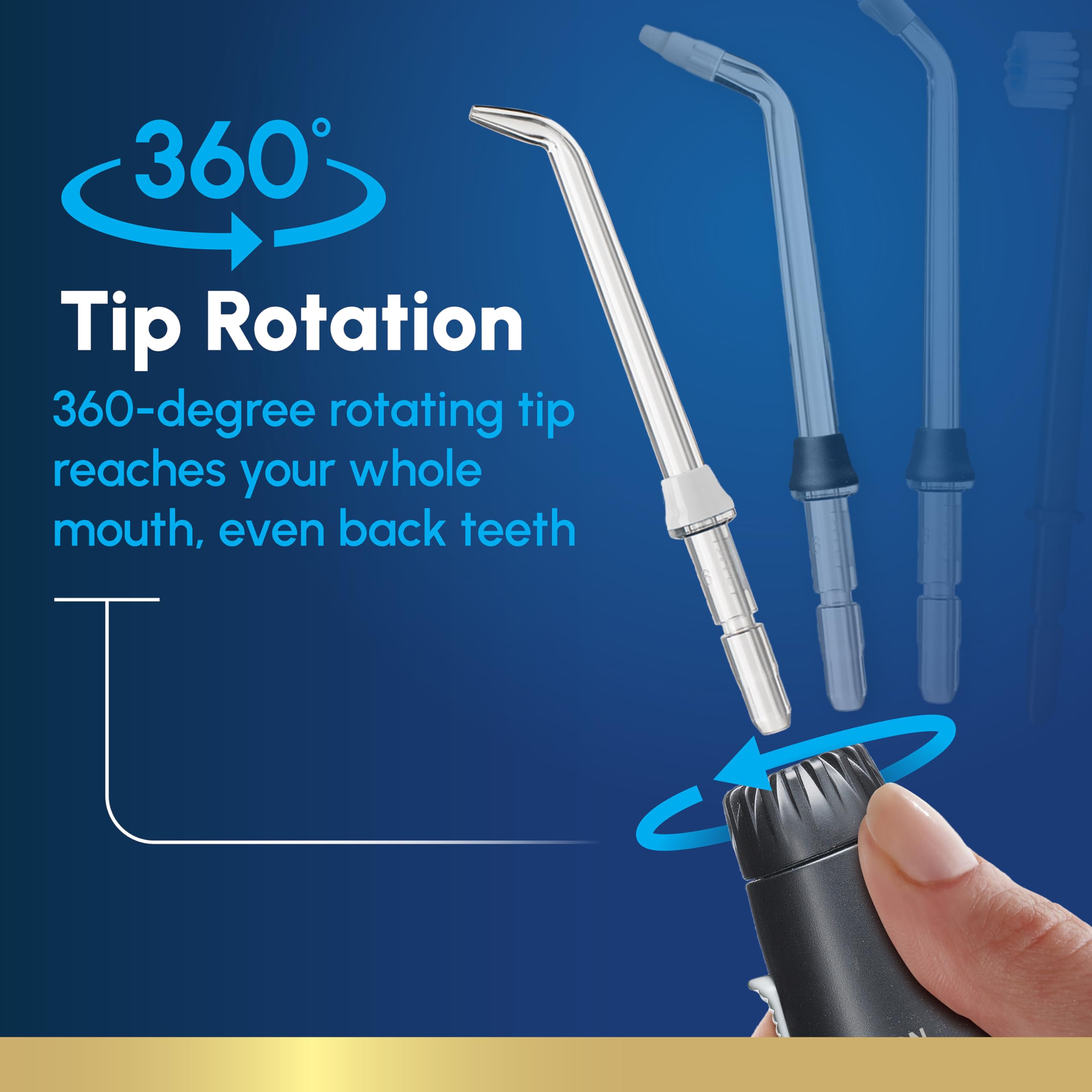 Detalle ergonómico del mango Waterpik Aquarius para mayor control y comodidad