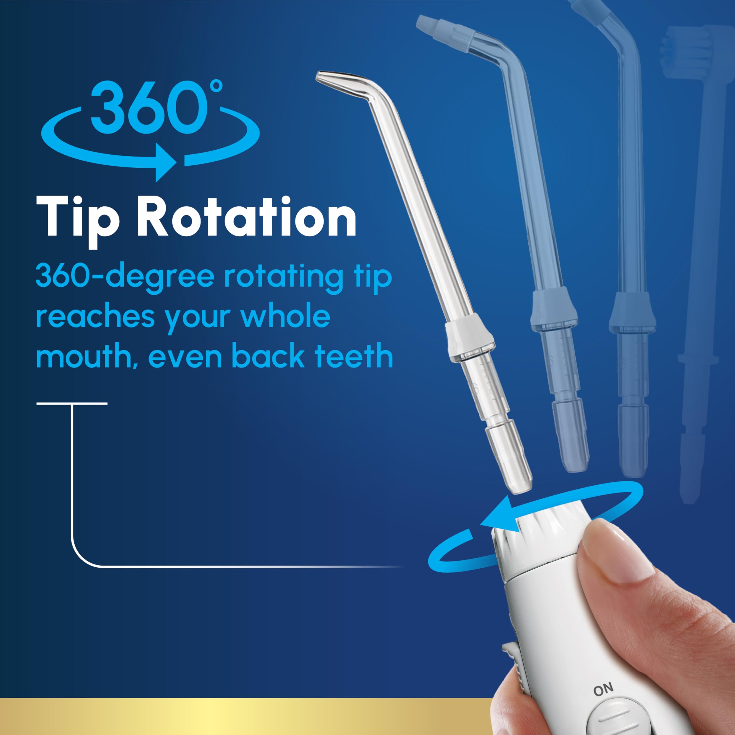Waterpik Aquarius primer plano del acabado y botonera para seleccionar presión