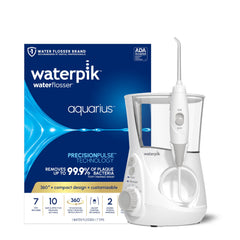 Waterpik Aquarius vista frontal muestra diseño compacto y facilidad de uso