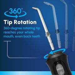 Waterpik comparación de tamaño en mano para valorar portabilidad