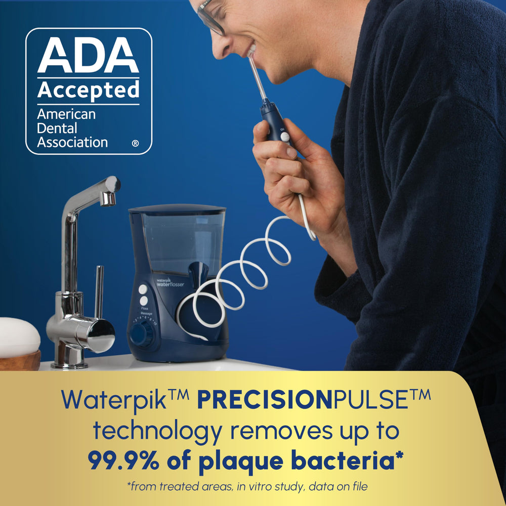 Waterpik siete boquillas coloridas organizadas para uso familiar y específico