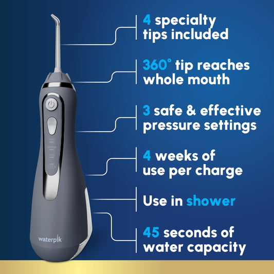 Waterpik detalle de la punta rotativa 360° para mejor alcance posterior