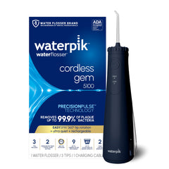 Waterpik Cordless Gem frontal mostrando diseño portátil y práctico