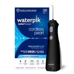 Waterpik Cordless Pearl vista frontal mostrando diseño portátil y accesible