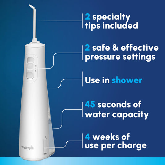 Waterpik con depósito desmontable de 6 oz que facilita la recarga rápida
