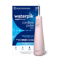 Waterpik Cordless Pulse 3100 vista frontal mostrando diseño portátil y cómodo