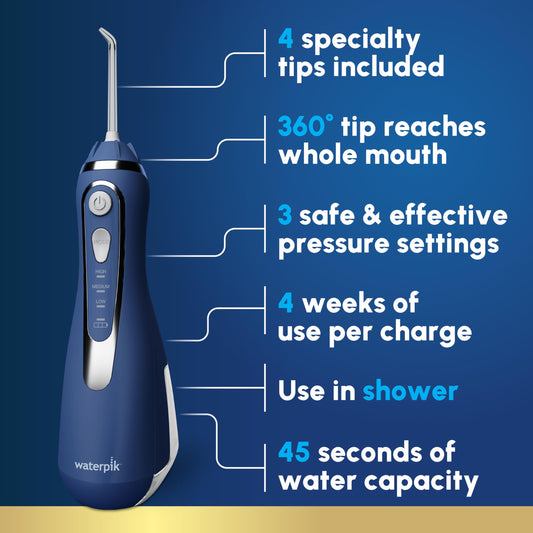 Waterpik primer plano de punta rotatoria 360 grados, acceso cómodo a molares