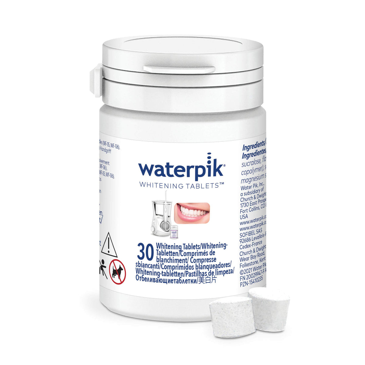 Waterpik envase frontal 30 tabletas con menta para recarga y frescura