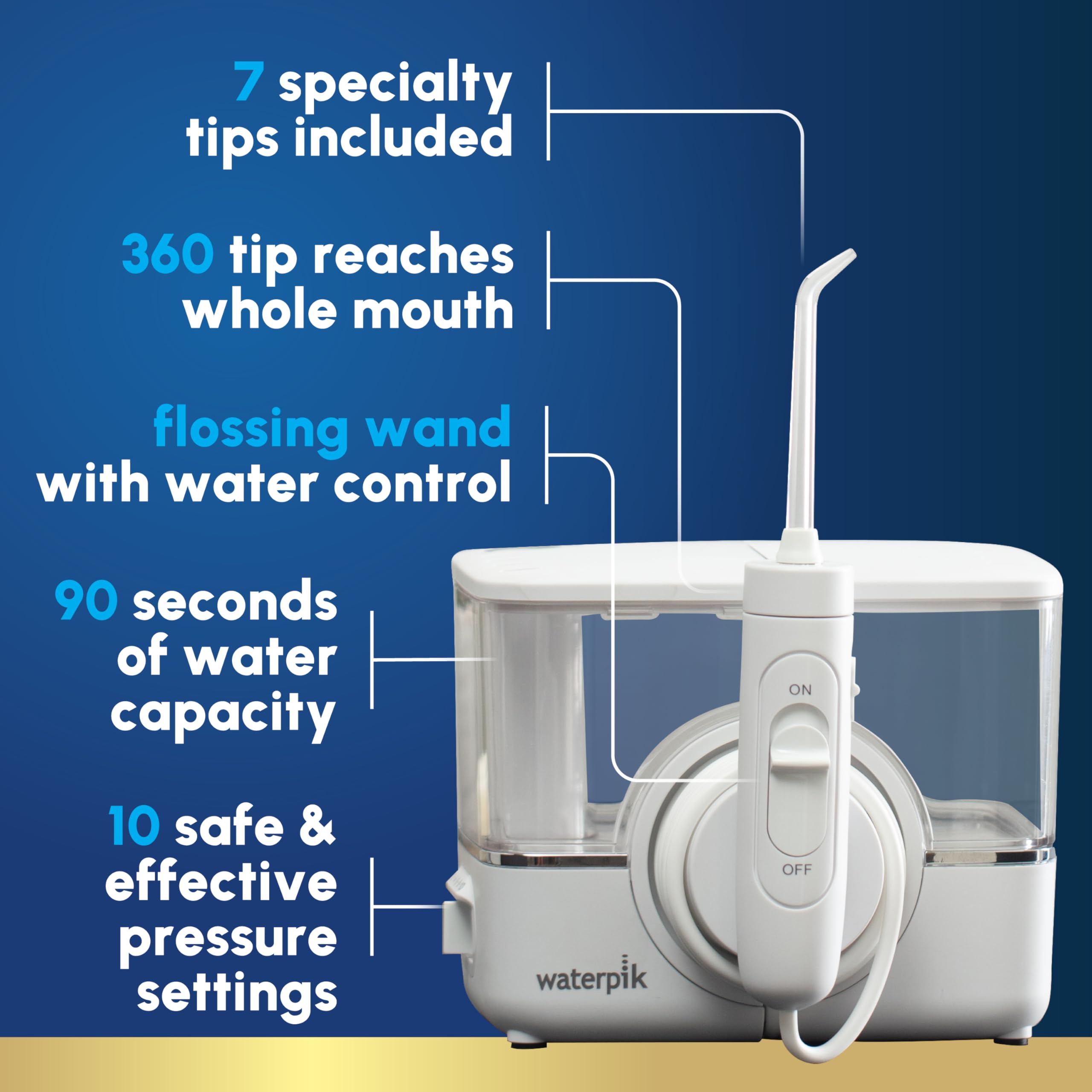 Detalle del mango Waterpik ION con interruptor de agua para control rápido
