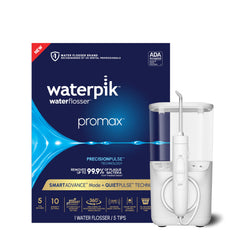 Waterpik Promax vista frontal mostrando diseño compacto y control fácil