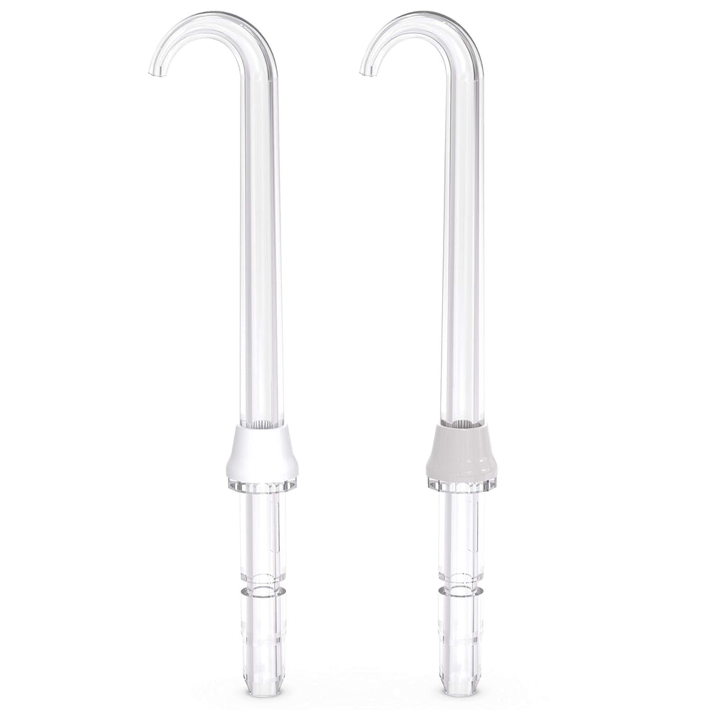 Waterpik detalle de la curvatura de la punta, diseño que facilita acceso bajo prótesis