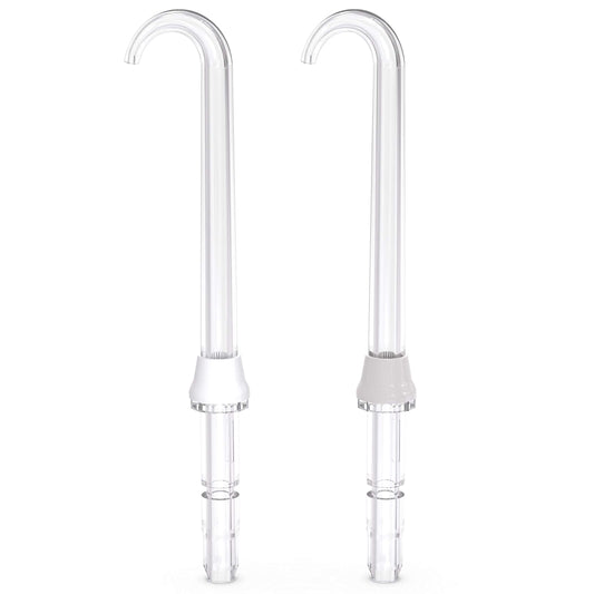 Waterpik detalle de la curvatura de la punta, diseño que facilita acceso bajo prótesis