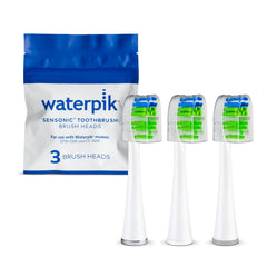 Waterpik cabezal frontal paquete mostrando forma y ajuste, facilita limpieza