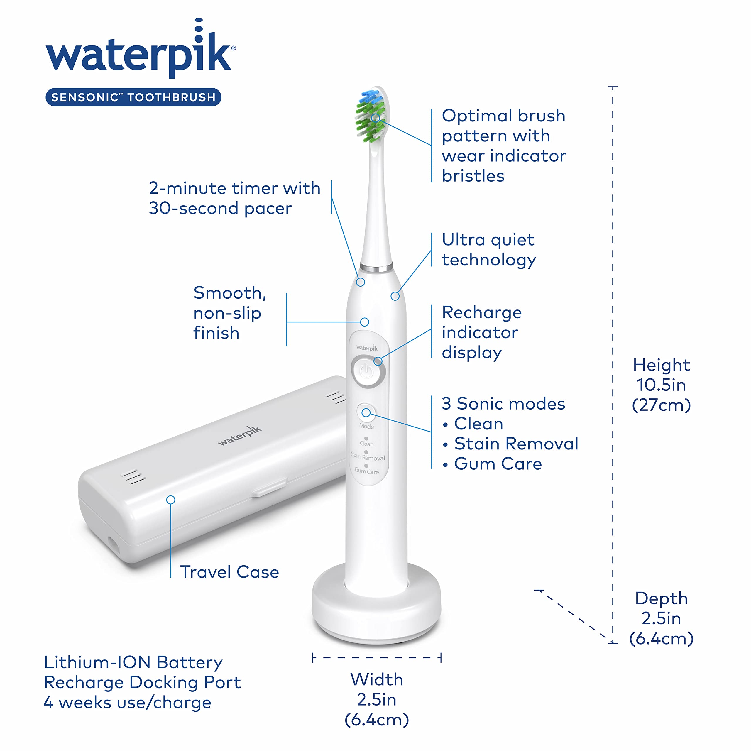 Persona usando Waterpik Sensonic en baño para limpieza diaria eficaz