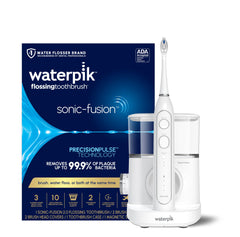 Waterpik Sonic-Fusion vista frontal mostrando diseño blanco y controles fáciles