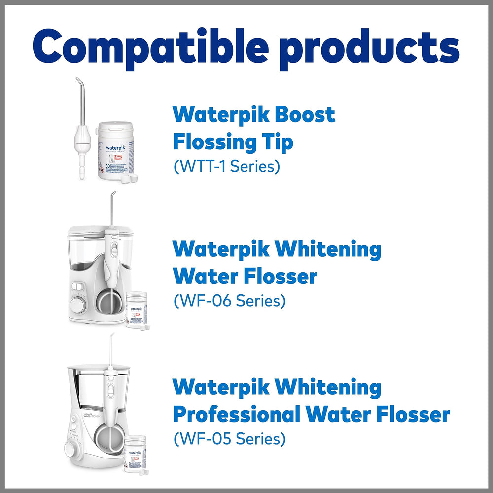 Waterpik tableta disolviéndose en depósito mostrando uso práctico
