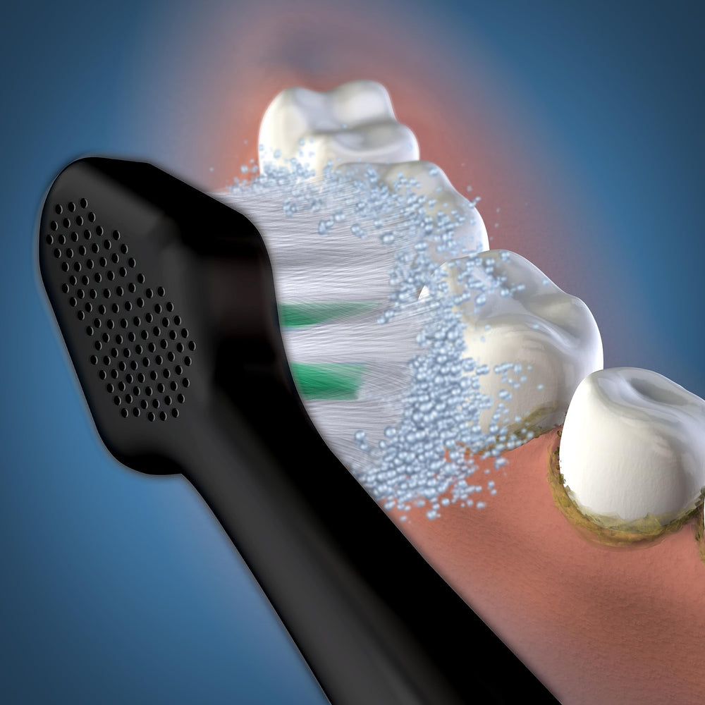 Waterpik cabezal montado en cepillo durante el cepillado para una limpieza precisa