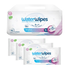 WaterWipes empaque frontal mostrando diseño y cantidad 90 unidades, limpieza confiable