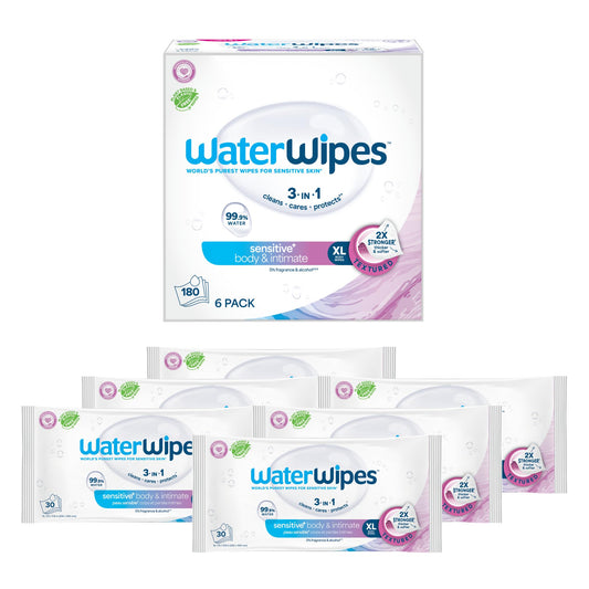 WaterWipes empaque frontal mostrando 180 toallitas y beneficio limpieza confiable