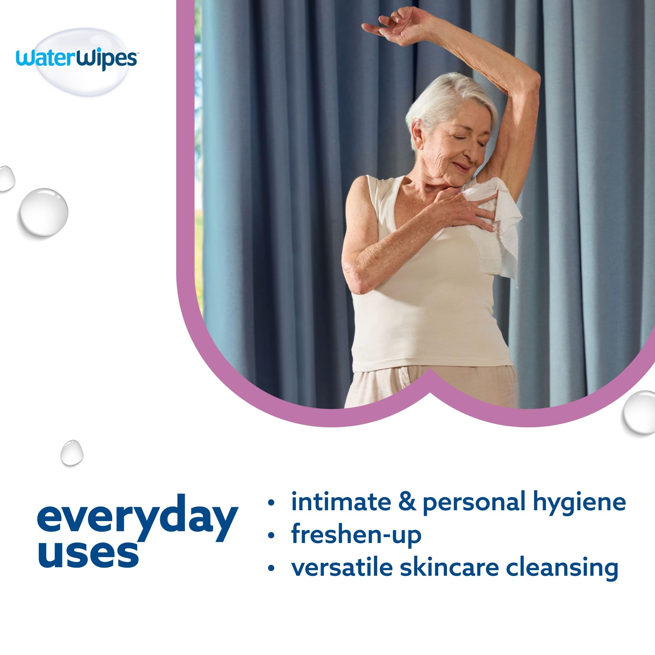 Etiqueta de WaterWipes con ingredientes mínimos y beneficio para piel sensible