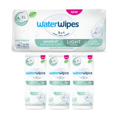 WaterWipes paquete frontal mostrando 90 toallitas, práctico para cuidado diario