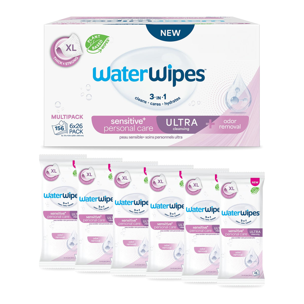 WaterWipes paquete frontal mostrando cantidad y formato, presenta confianza