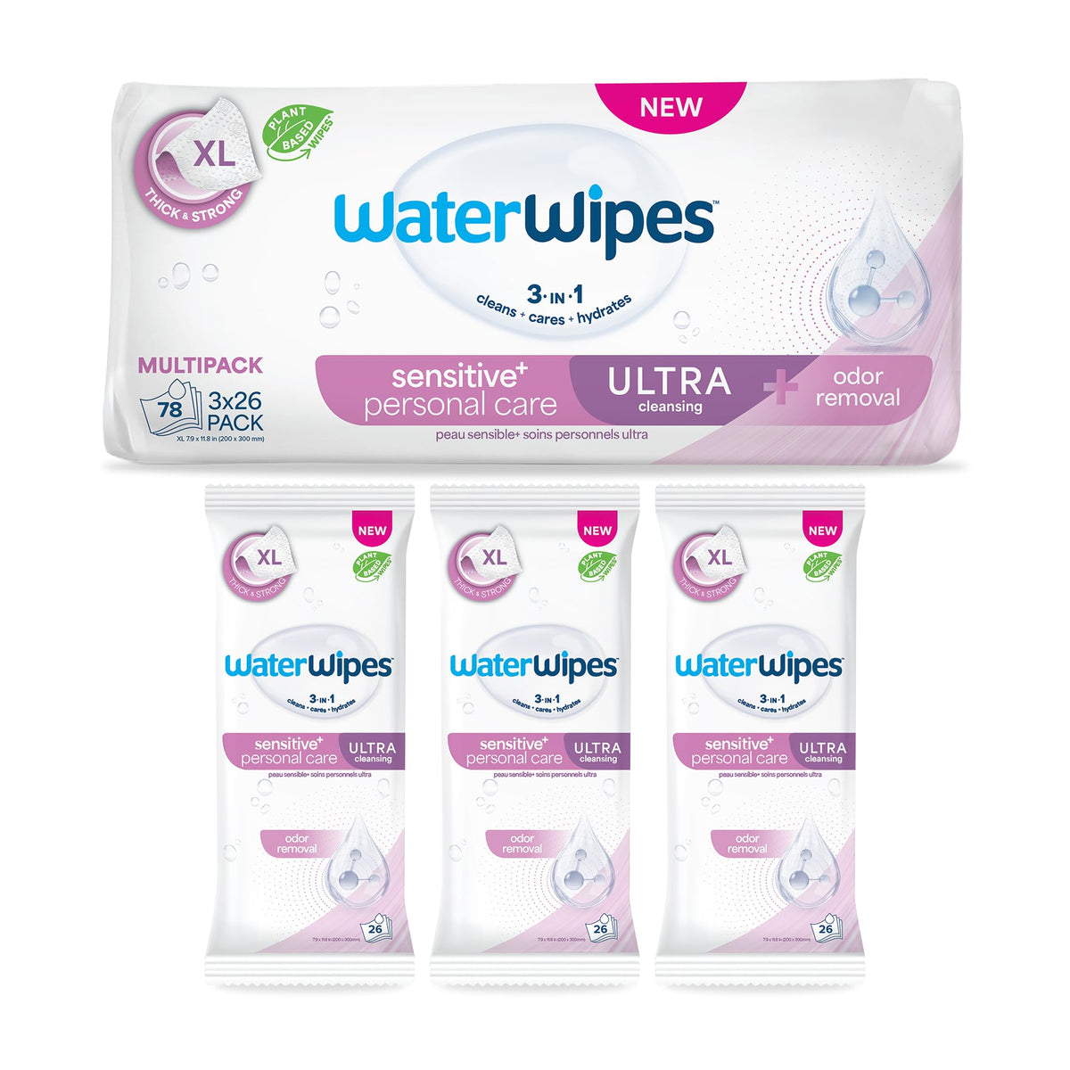 WaterWipes paquete frente mostrando diseño y cantidad para identificación rápida