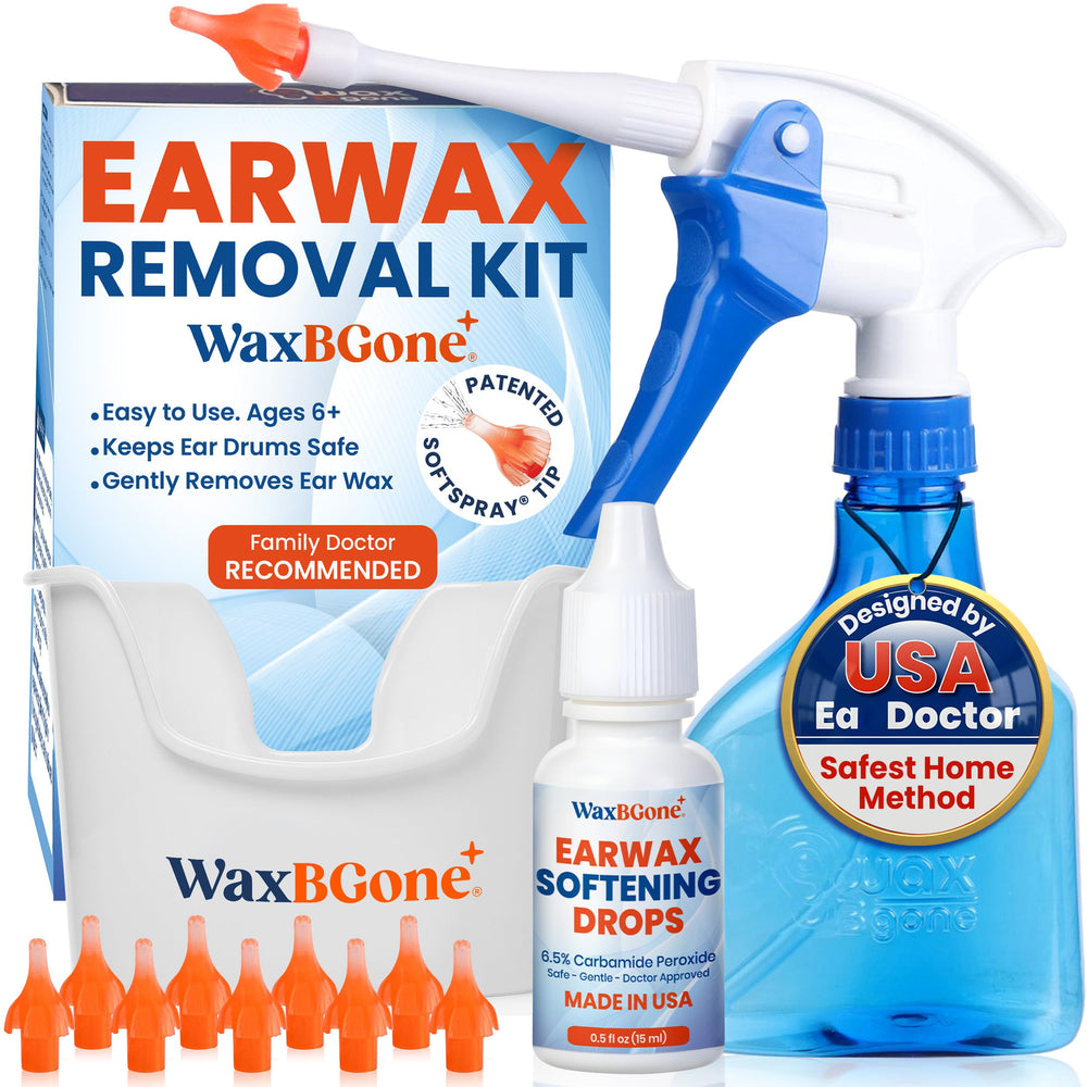 WaxBGone vista frontal del empaque y componentes para limpieza segura