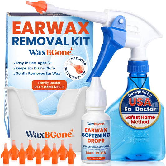 WaxBGone vista frontal del empaque y componentes para limpieza segura