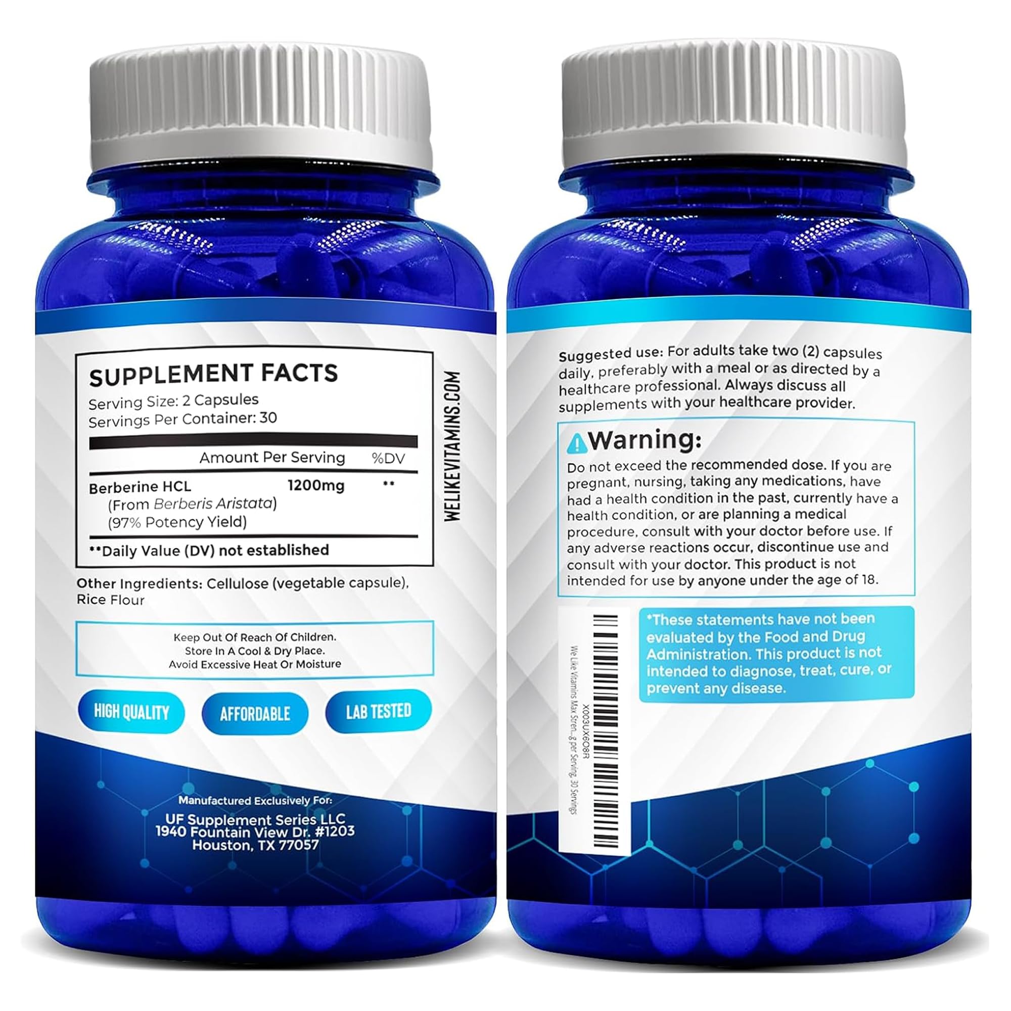 We Like Vitamins caja abierta con frasco y cápsulas listos para uso