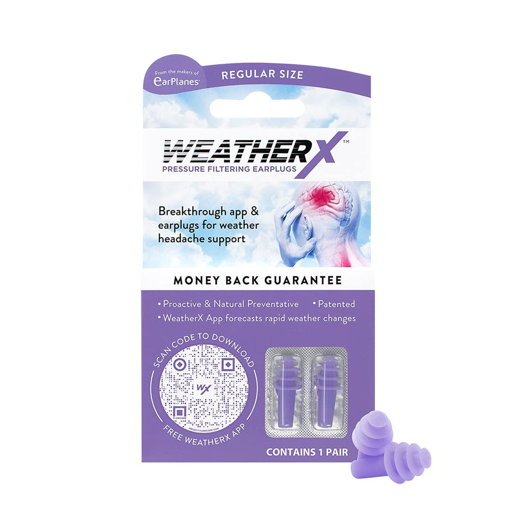 WeatherX tapón colocado en oído, reducción de molestias por presión