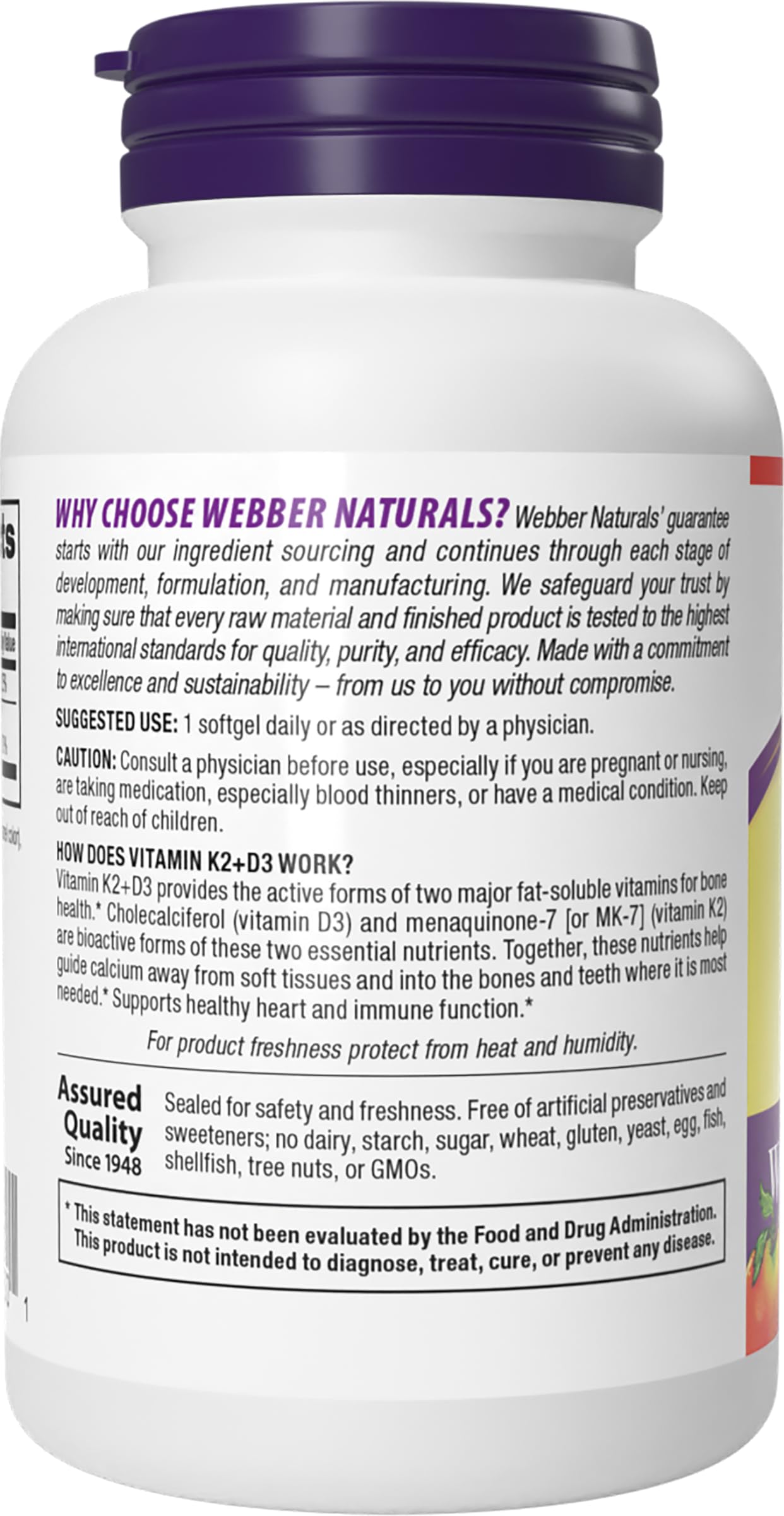 Webber Naturals frasco abierto con cápsulas, muestra cantidad por envase