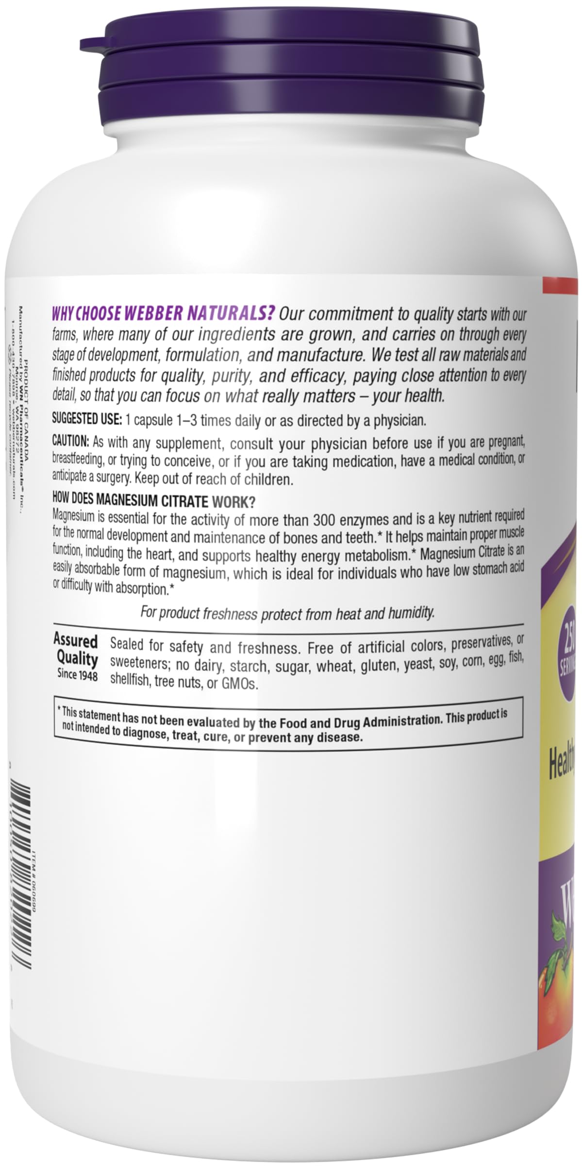 Webber Naturals sello de calidad indicando pruebas y control