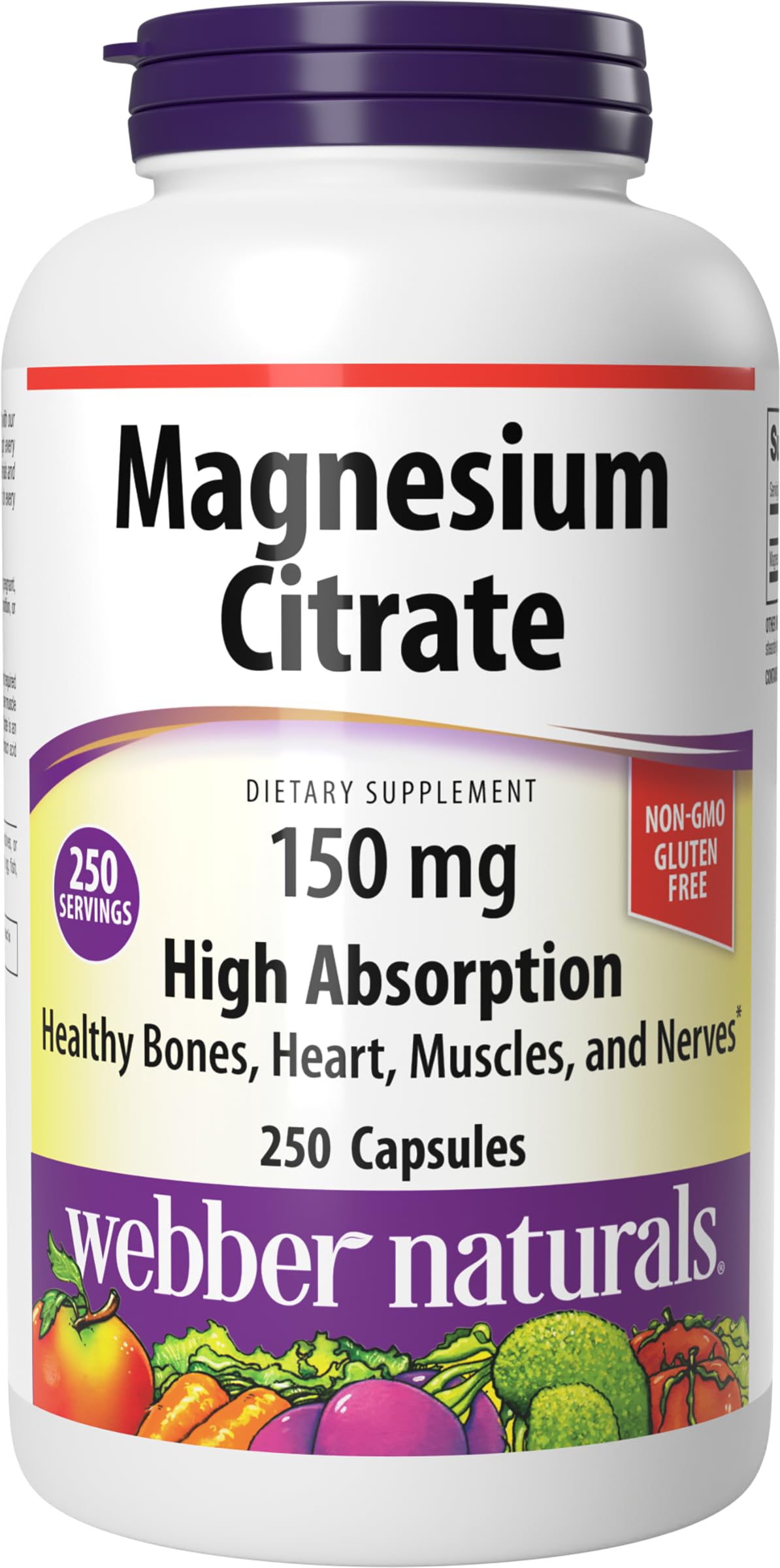 Webber Naturals envase frontal mostrando 250 cápsulas y dosis diaria