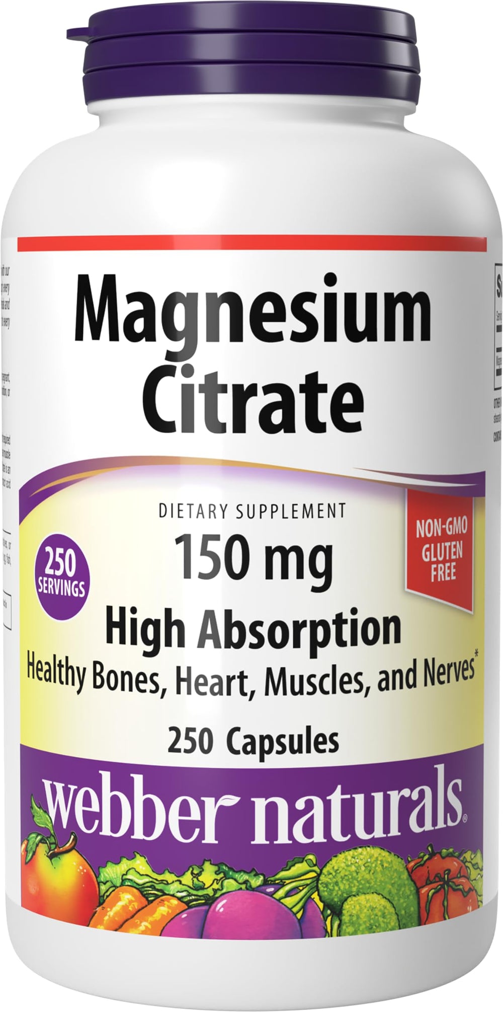 Webber Naturals envase frontal mostrando 250 cápsulas y dosis diaria