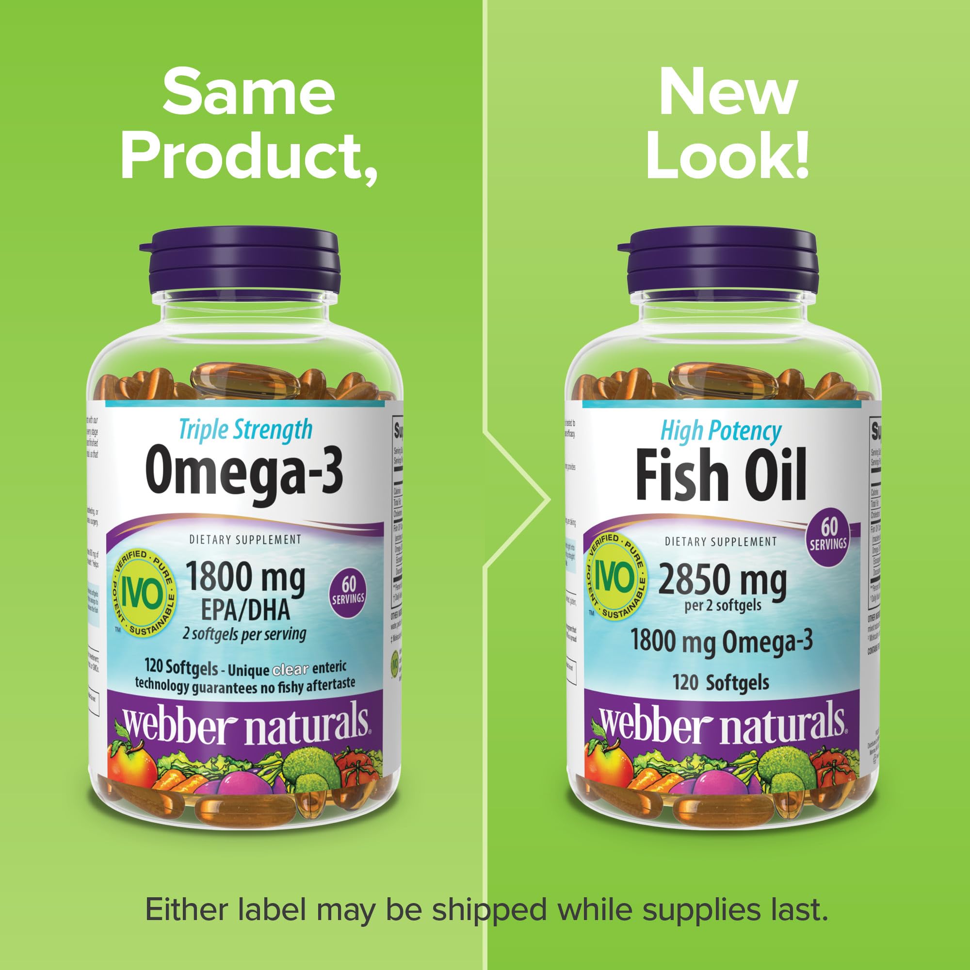 Webber Naturals etiqueta nutricional abierta mostrando contenido de EPA y DHA
