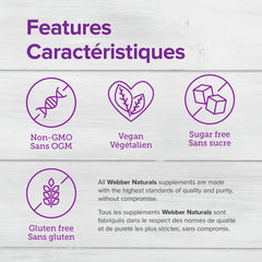 Webber Naturals etiqueta nutricional en primer plano mostrando dosis y transparencia