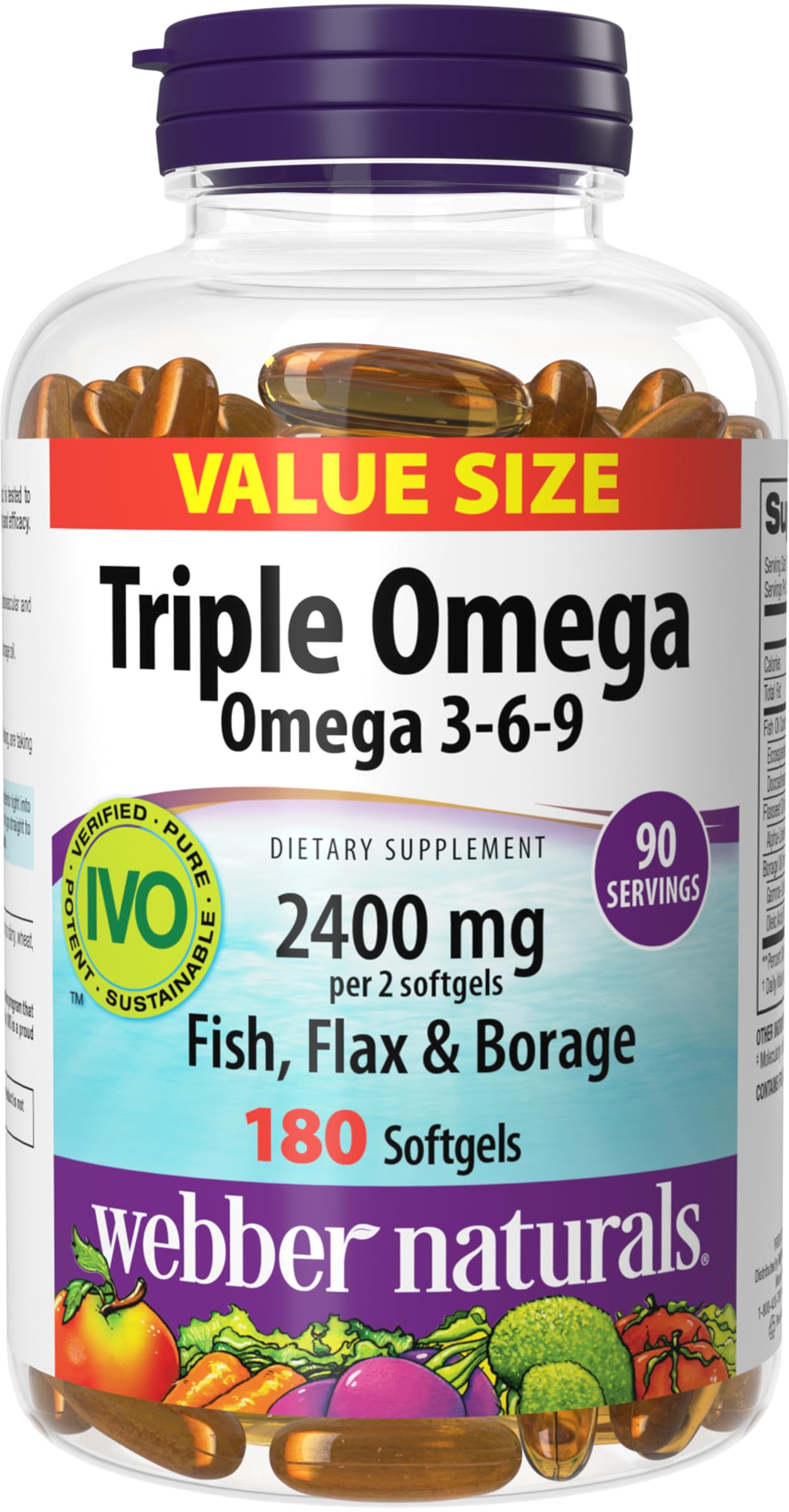 Webber Naturals frontal del envase muestra 180 cápsulas y duración
