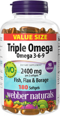 Webber Naturals frontal del envase muestra 180 cápsulas y duración