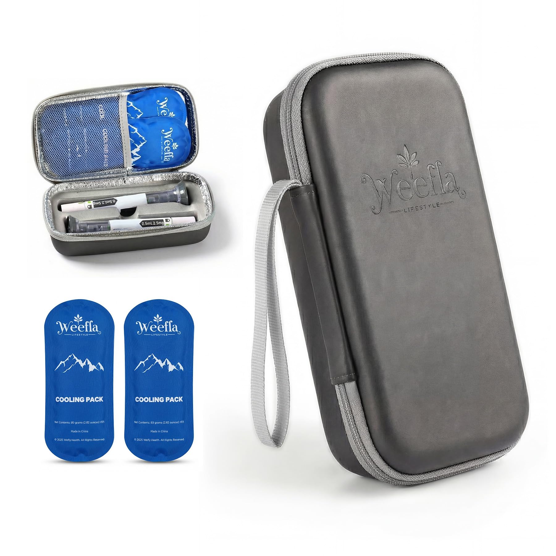 weefla estuche gris frontal mostrando protección rígida y portabilidad